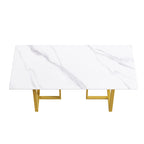Table de salle à manger en marbre blanc 71 pour 6 à 8 personnes, plateau rectangulaire et pieds triangulaires en acier au carbone