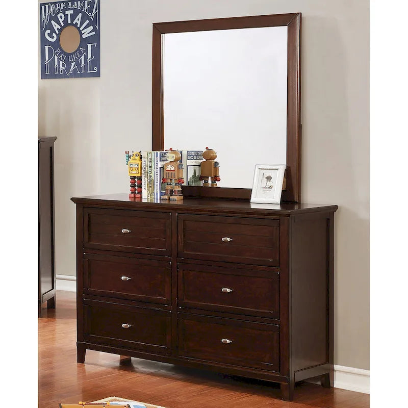 Commode Wese Transitional en bois massif de 56 pouces de large et 6 tiroirs, par Furniture of America