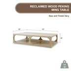 Table basse Artissance Peking Ming en bois recyclé, petit modèle, 140 cm de long, finition blanchie vieillie.