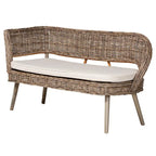 Ensemble banquette de salle à manger Raisa moderne de style bohème en rotin Kubu naturel et bois d'acacia, 2 pièces