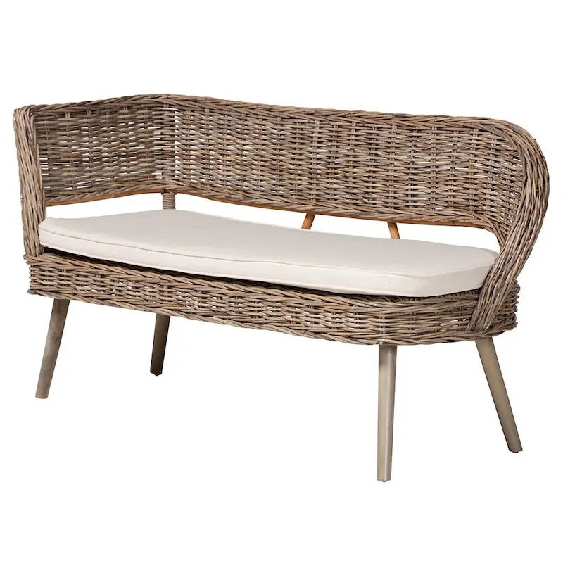 Ensemble banquette de salle à manger Raisa moderne de style bohème en rotin Kubu naturel et bois d'acacia, 2 pièces