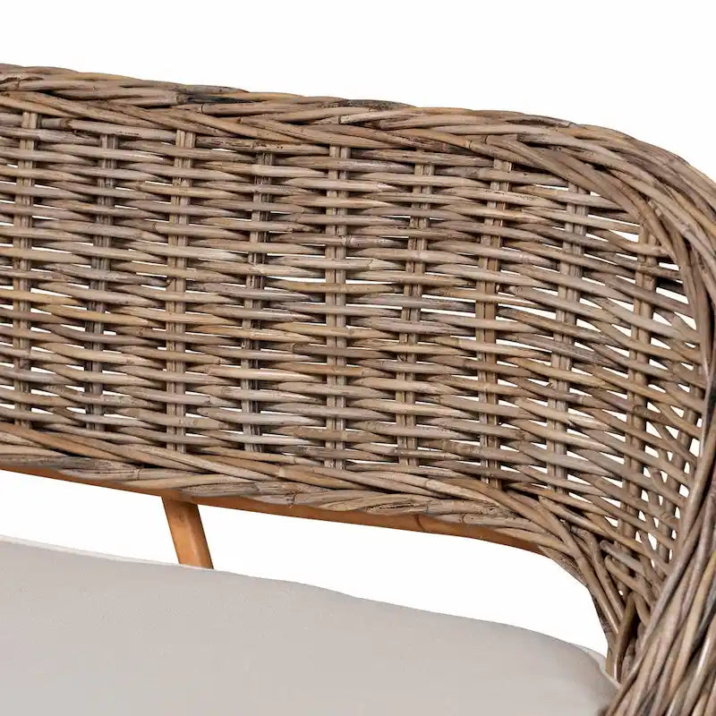 Ensemble banquette de salle à manger Raisa moderne de style bohème en rotin Kubu naturel et bois d'acacia, 2 pièces