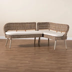 Ensemble banquette de salle à manger Raisa moderne de style bohème en rotin Kubu naturel et bois d'acacia, 2 pièces