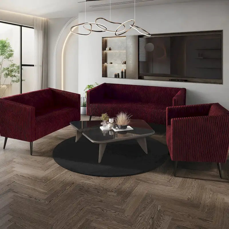 Ensemble de salon 3 pièces CraftPorch en velours côtelé, moderne et glamour