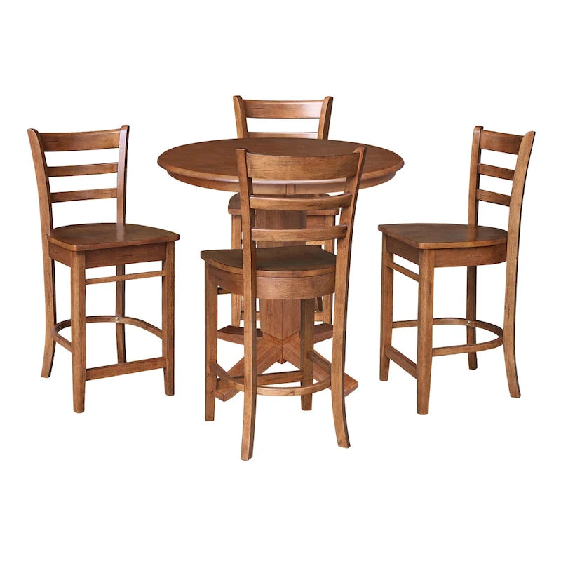 36 in Solid Wood Round Top Counter Height Dining Table with 4 Stools