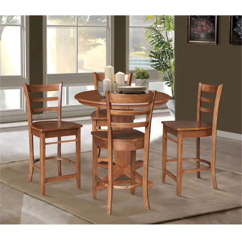 Table de salle à manger haute avec plateau rond en bois massif de 91 cm (36 po) et 4 tabourets