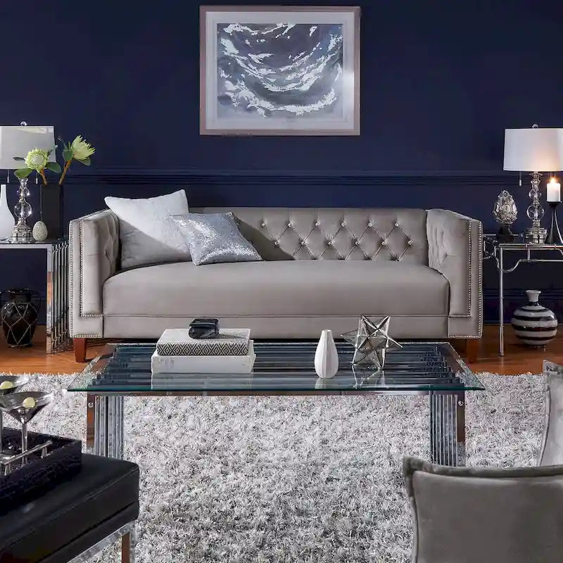 Layla Jewel-tuft Grey Velvet Seating with Nailhead by iNSPIRE Q Bold