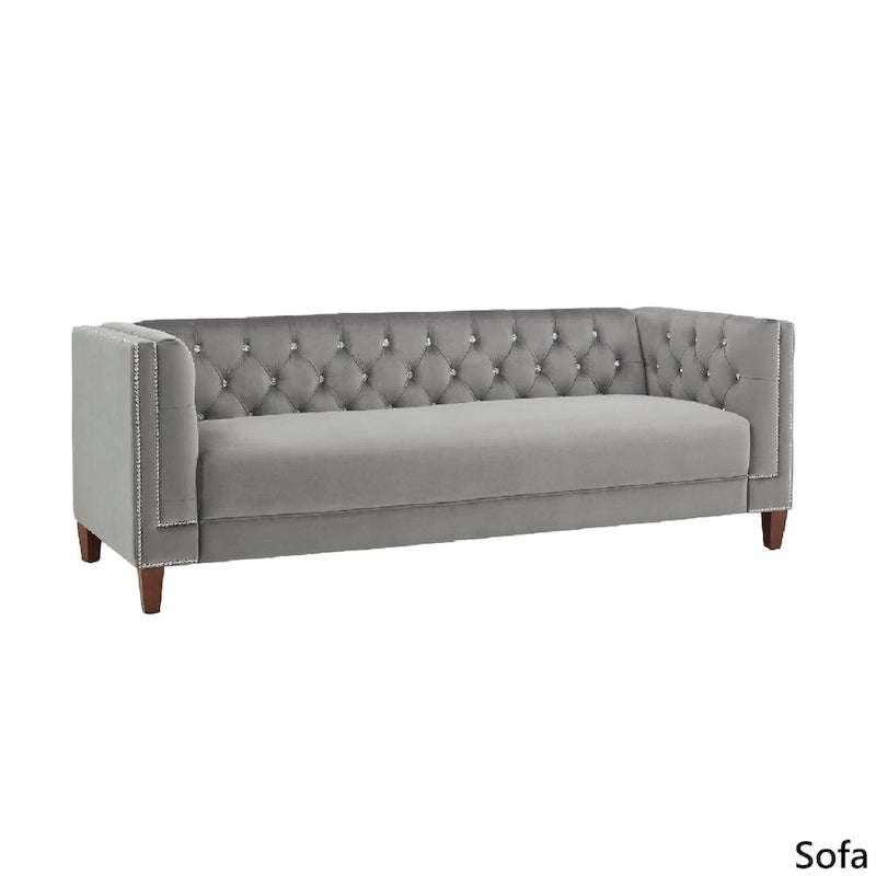 Canapé Layla en velours gris capitonné avec clous décoratifs par iNSPIRE Q Bold