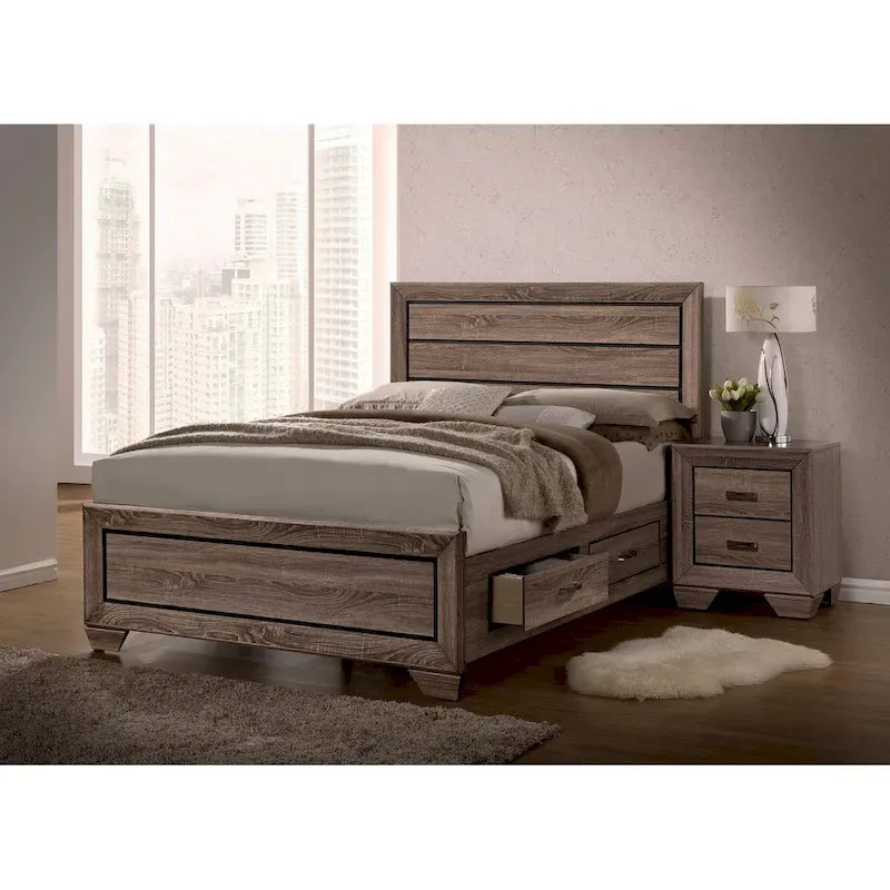 Lit en bois couleur taupe délavé
