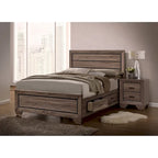 Lit en bois couleur taupe délavé