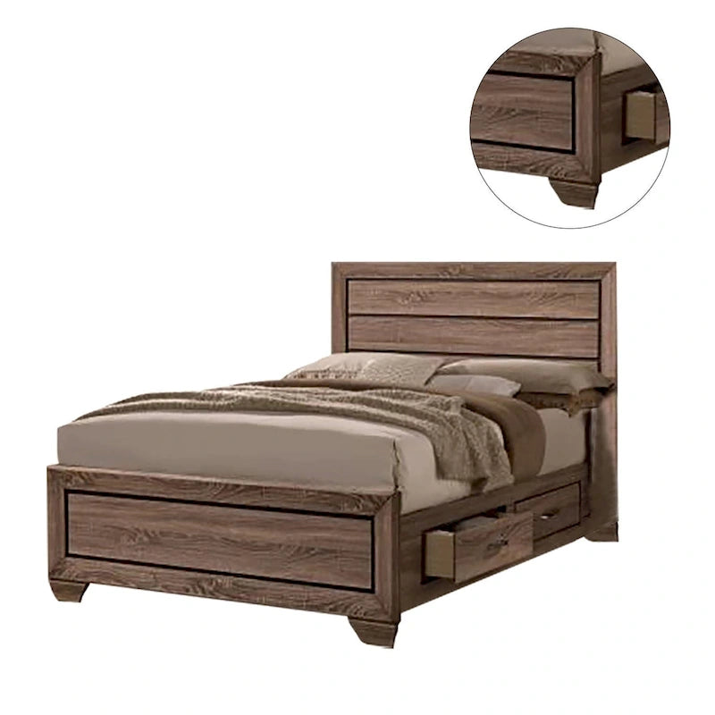 Lit en bois couleur taupe délavé