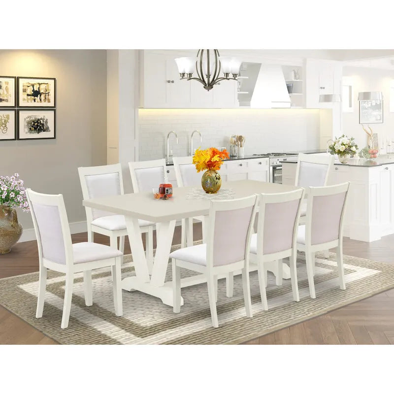 Ensemble de salle à manger East West Furniture : table en bois et chaises Parsons en lin blanc crème (nombre de pièces au choix)