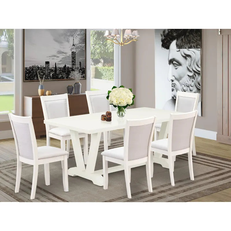 Ensemble de salle à manger East West Furniture : table en bois et chaises Parsons en lin blanc crème (nombre de pièces au choix)