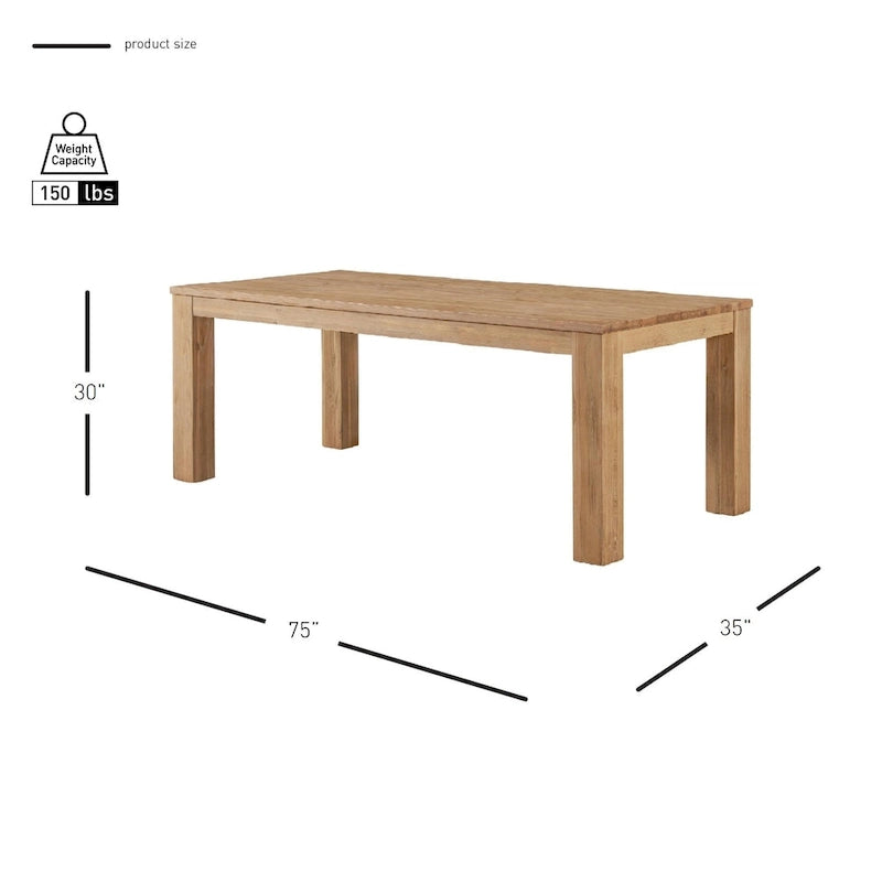 Table de salle à manger rectangulaire Bedford 75 pouces, pieds carrés