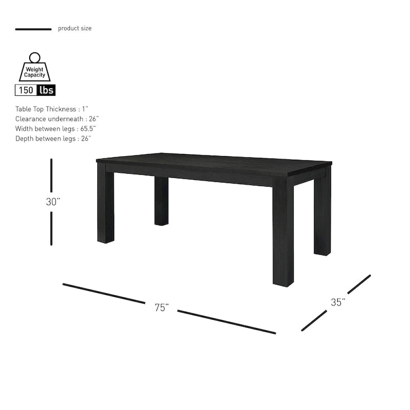 Table de salle à manger rectangulaire Bedford 75 pouces, pieds carrés