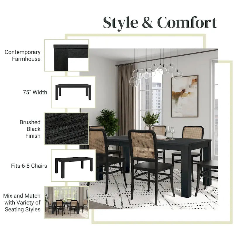 Table de salle à manger rectangulaire Bedford 75 pouces, pieds carrés