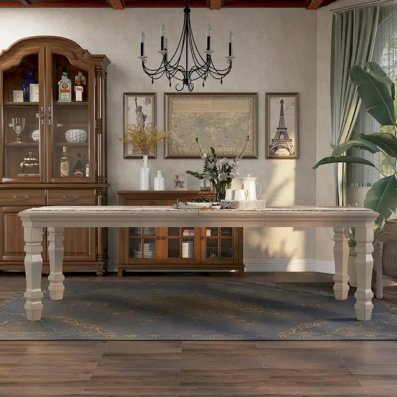 Table de salle à manger extensible en bois Tani White 100 pouces de Furniture of America