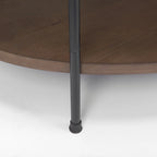 Table basse ovale Larkin avec plateau en marbre blanc et étagère en bois brun foncé