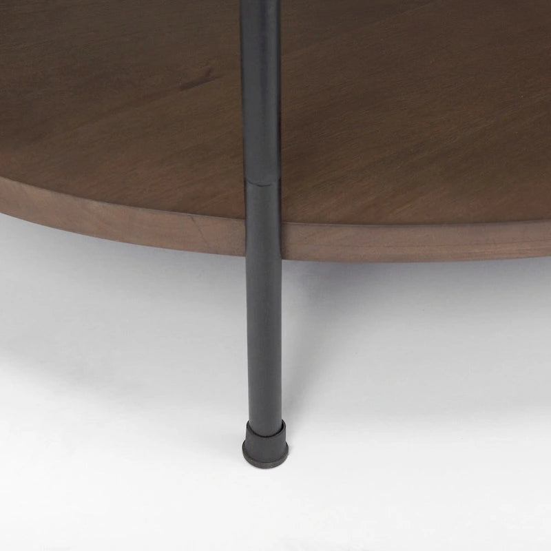 Table basse ovale Larkin avec plateau en marbre blanc et étagère en bois brun foncé