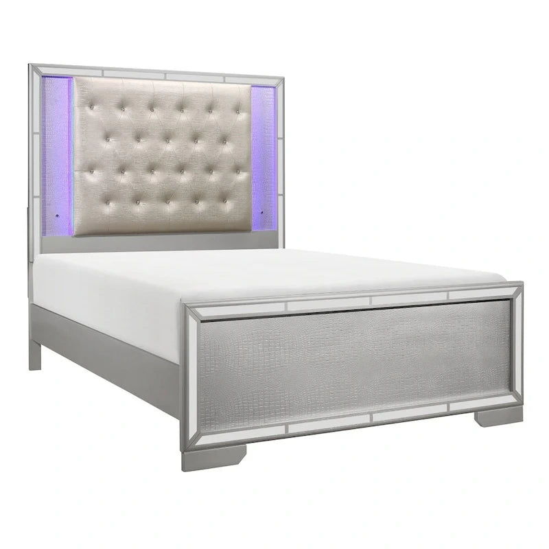 Lit capitonné Bennett Silver LED en similicuir
