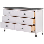 Ensemble de chambre à coucher 3 pièces comprenant un lit plateforme double, une table de chevet et une commode de rangement, blanc et gris.