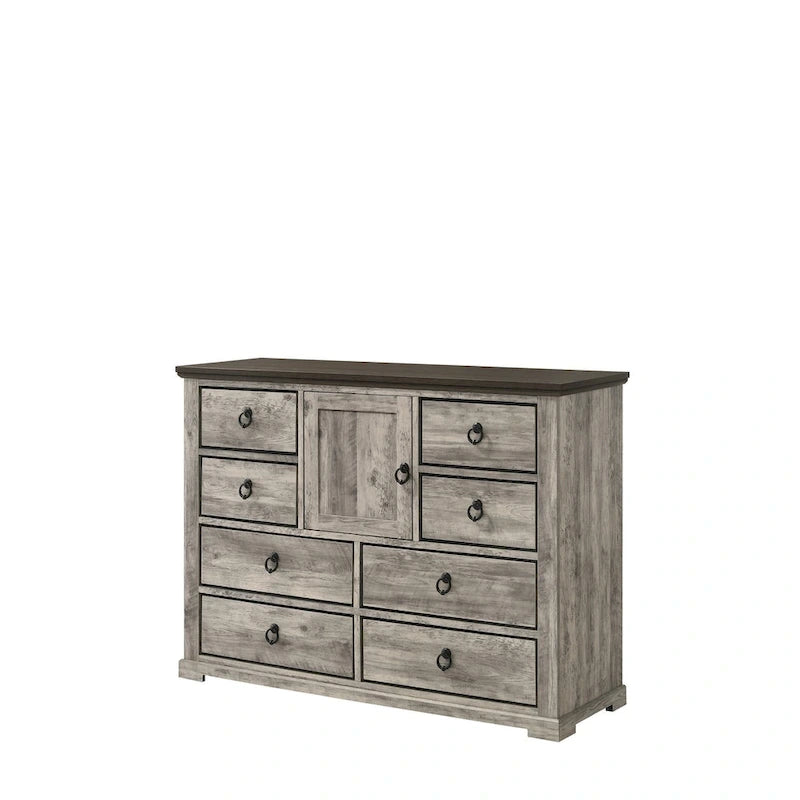 Ensemble de chambre à coucher Aimon 5 pièces, panneaux gris rustiques