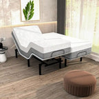 Sommier articulé Renanim SF avec matelas hybride de 12 pouces, massage, port USB, éclairage sous le lit, application, inclinaison de la tête et des pieds