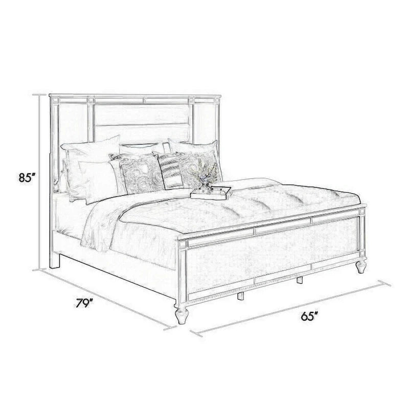 Lit Lio moderne King Size, éclairage LED, bordure miroir, revêtement capitonné en velours argenté