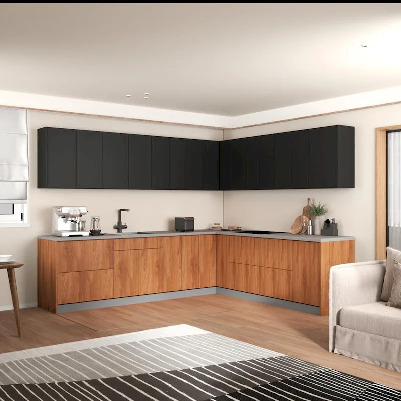 Collection Cuisine Moderne Teck Naturel et Base Noire Dimensions 10 x 8,5 pi - 102 x 120