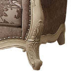 Canapé deux places en tissu à dossier arrondi et pieds cabriolet, gris et blanc