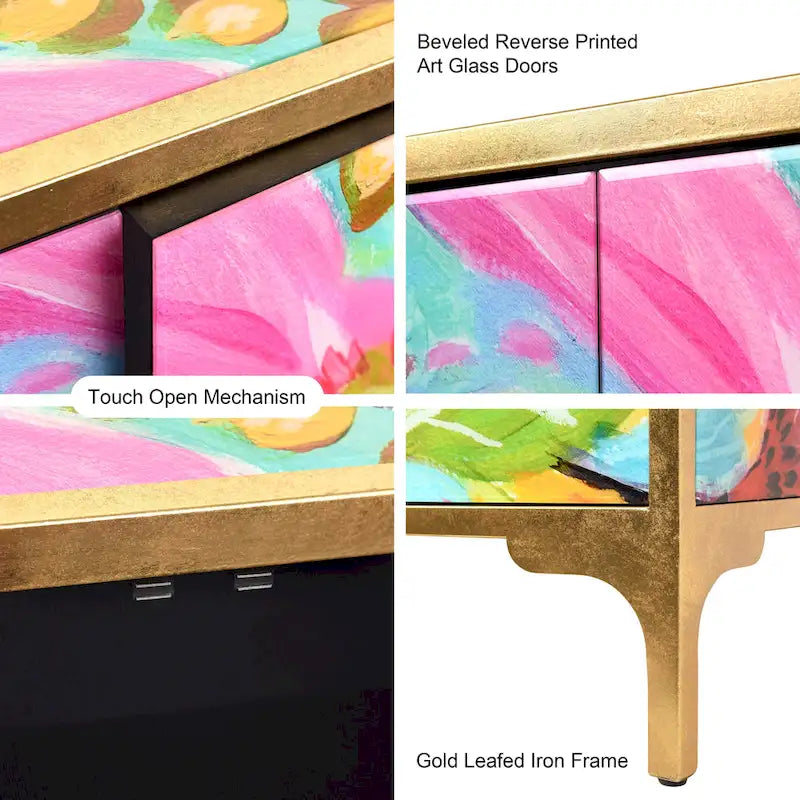 Ensemble console et miroir en verre biseauté imprimé floral Secret Garden