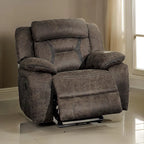 Mady 39 Inch Manual Glider Recliner Chair, Brown Microfiber, Solid Wood