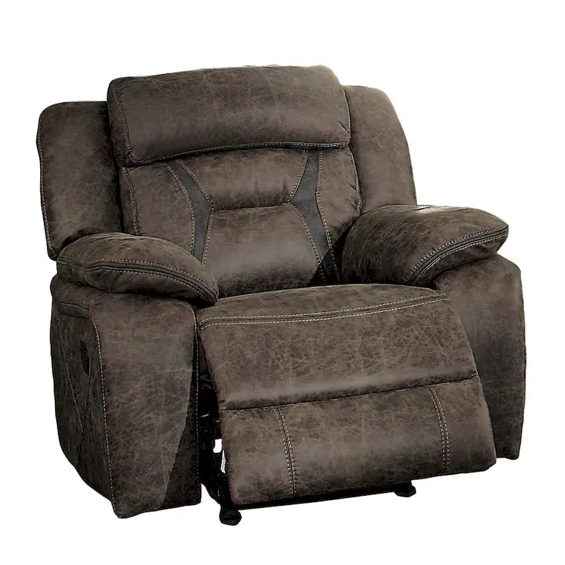 Fauteuil inclinable à bascule manuel Mady 39 pouces, microfibre marron, bois massif