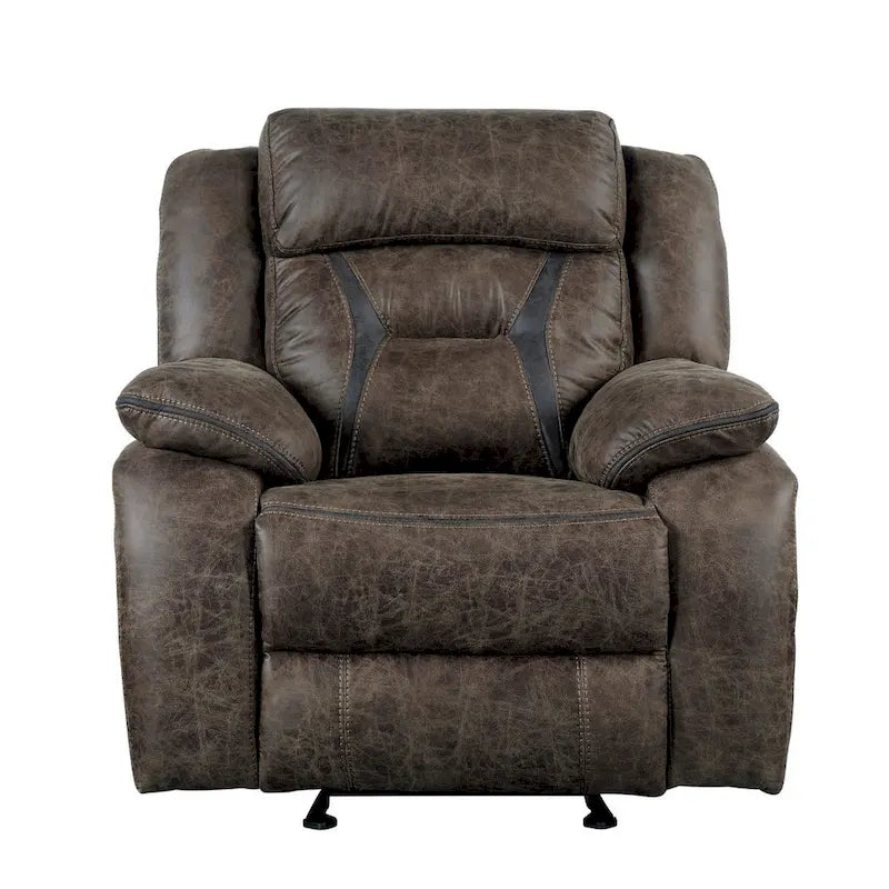 Fauteuil inclinable à bascule manuel Mady 39 pouces, microfibre marron, bois massif