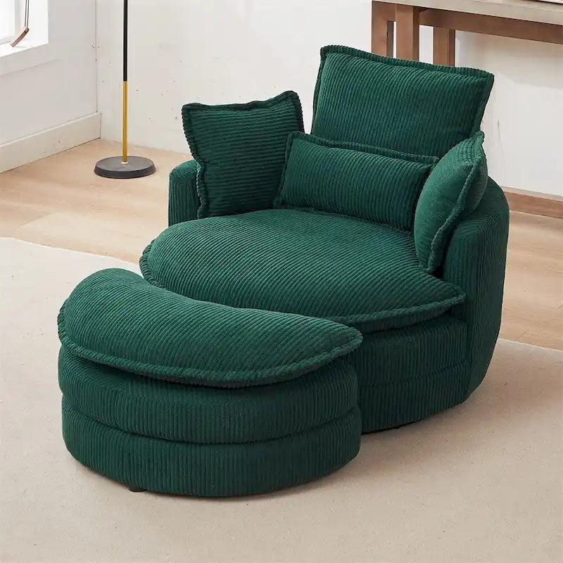 Fauteuil pivotant surdimensionné avec pouf de rangement en forme de lune et 4 coussins