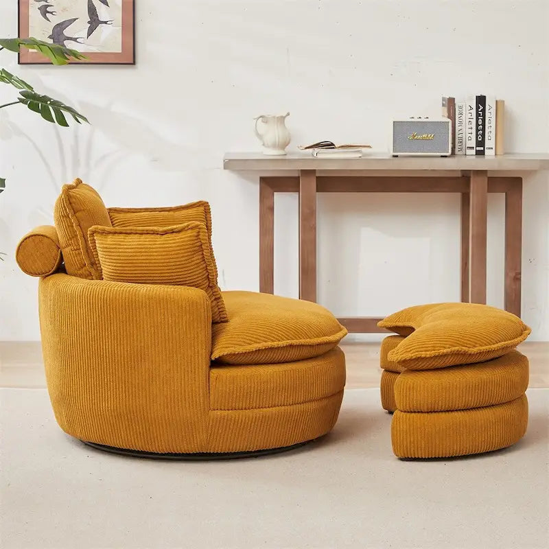 Fauteuil pivotant surdimensionné avec pouf de rangement en forme de lune et 4 coussins