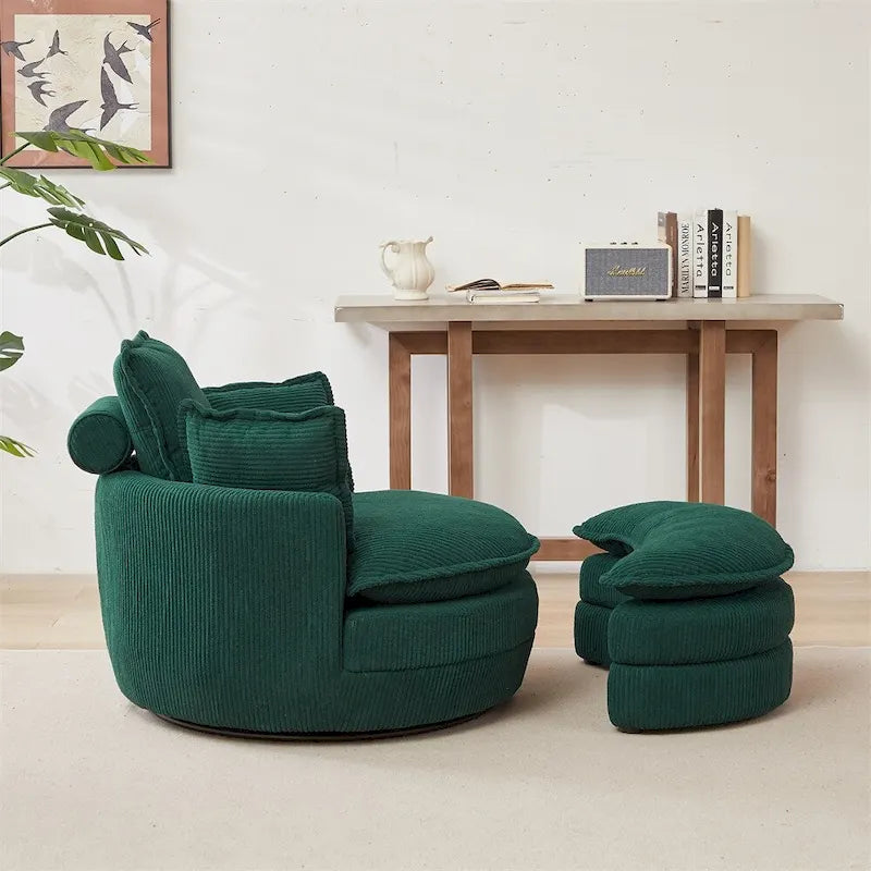 Fauteuil pivotant surdimensionné avec pouf de rangement en forme de lune et 4 coussins
