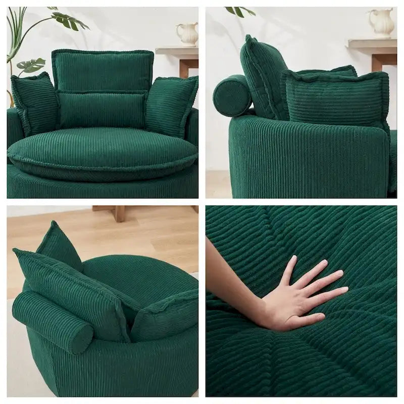 Fauteuil pivotant surdimensionné avec pouf de rangement en forme de lune et 4 coussins