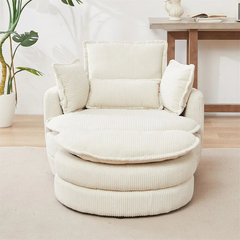 Fauteuil pivotant surdimensionné avec pouf de rangement en forme de lune et 4 coussins