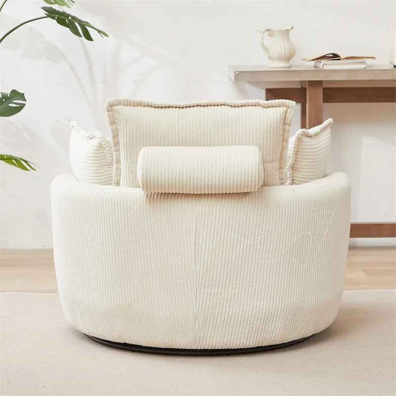 Fauteuil pivotant surdimensionné avec pouf de rangement en forme de lune et 4 coussins