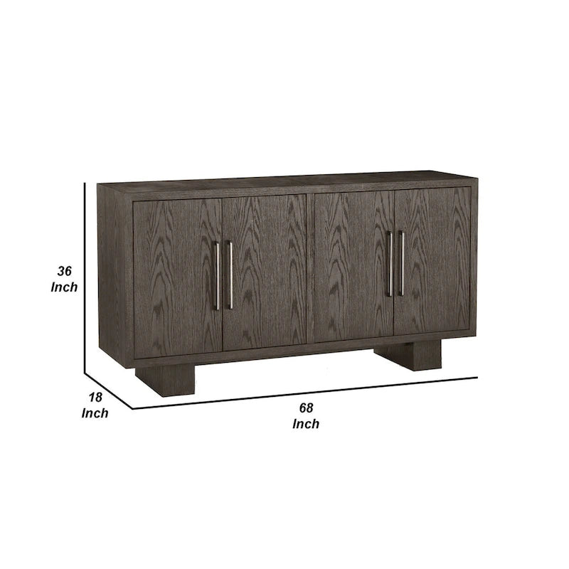 Buffet Mod 68 pouces, bois d'hévéa, veinage apparent, gris frêne