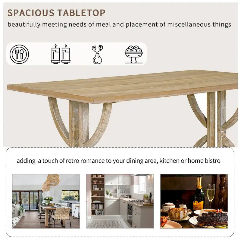 Ensemble de salle à manger rétro rectangulaire 6 pièces, comprenant une table aux pieds originaux, 4 chaises rembourrées et 1 banc, idéal pour la salle à manger et la cuisine.