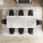 Ensemble de salle à manger moderne et minimaliste 9 pièces avec plateau en pierre frittée extensible et double piétement de 94,48 pouces