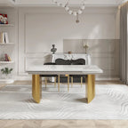 Ensemble de salle à manger moderne et minimaliste 9 pièces avec plateau en pierre frittée extensible et double piétement de 94,48 pouces