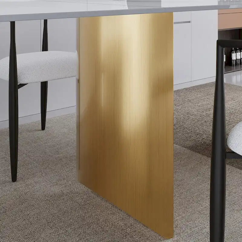 Ensemble de salle à manger moderne et minimaliste 9 pièces avec plateau en pierre frittée extensible et double piétement de 94,48 pouces