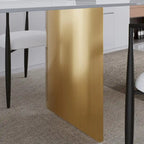 Ensemble de salle à manger moderne et minimaliste 9 pièces avec plateau en pierre frittée extensible et double piétement de 94,48 pouces