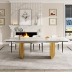 Ensemble de salle à manger moderne et minimaliste 9 pièces avec plateau en pierre frittée extensible et double piétement de 94,48 pouces