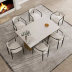 Ensemble de salle à manger moderne et minimaliste 9 pièces avec plateau en pierre frittée extensible et double piétement de 94,48 pouces