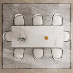 Ensemble de salle à manger moderne et minimaliste 9 pièces avec plateau en pierre frittée extensible et double piétement de 94,48 pouces