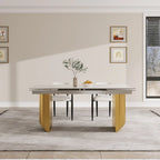 Ensemble de salle à manger moderne et minimaliste 9 pièces avec plateau en pierre frittée extensible et double piétement de 94,48 pouces